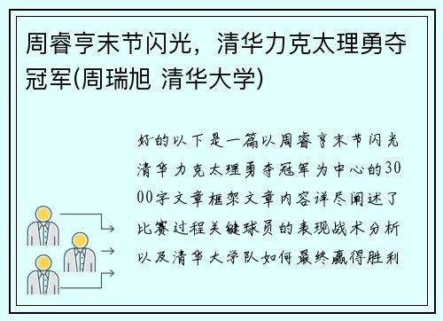 周睿亨末节闪光，清华力克太理勇夺冠军(周瑞旭 清华大学)