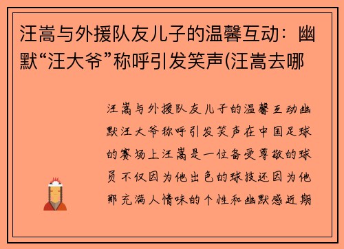 汪嵩与外援队友儿子的温馨互动：幽默“汪大爷”称呼引发笑声(汪嵩去哪了)