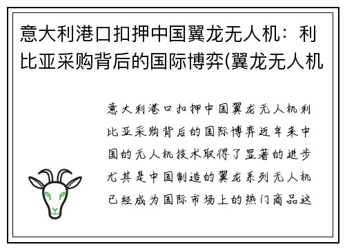 意大利港口扣押中国翼龙无人机：利比亚采购背后的国际博弈(翼龙无人机国外实战)